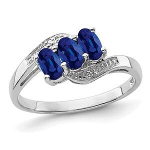 1.00 Carat (ctw) Three-Stone Natural Blue Sapphire Ring in Sterling Silver